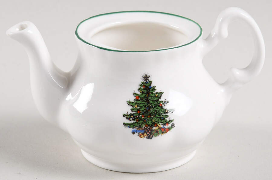 Christmas Tree (Narrow Green Band, White) Toy Teapot No Lid by Cuthbertson-1
