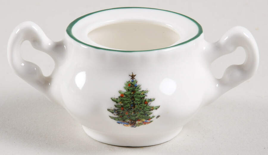 Christmas Tree (Narrow Green Band, White) Toy Sugar Bowl No Lid by Cuthbertson-1