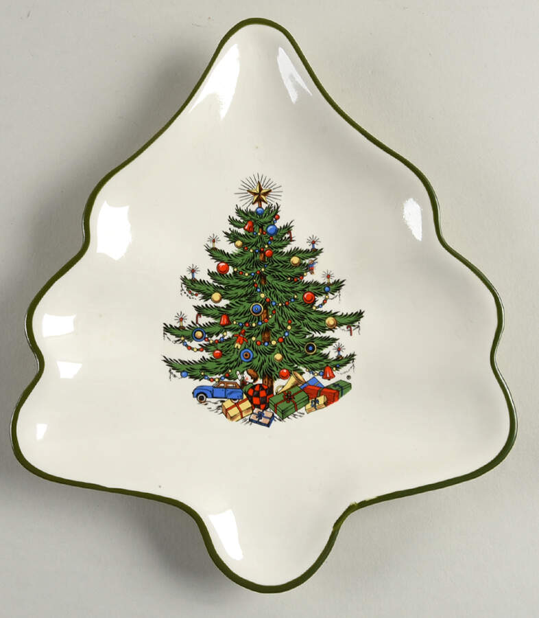 Christmas Tree (Narrow Green Band, White) 1 Part Medium Tree Shaped Dish by Cuthbertson-1
