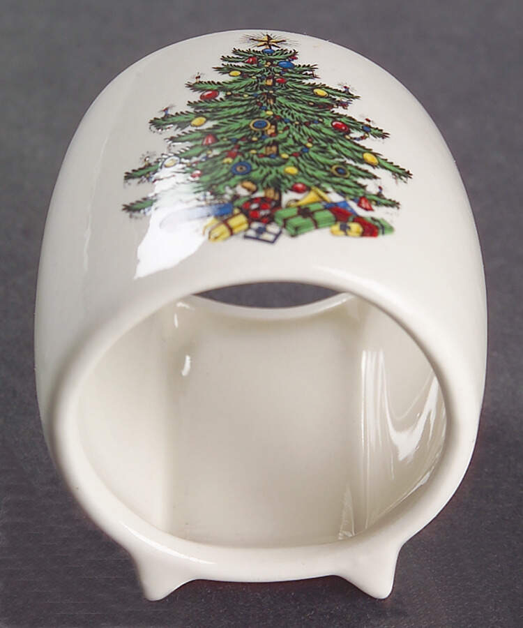 Christmas Tree (Narrow Green Band, White) Napkin Ring by Cuthbertson-1