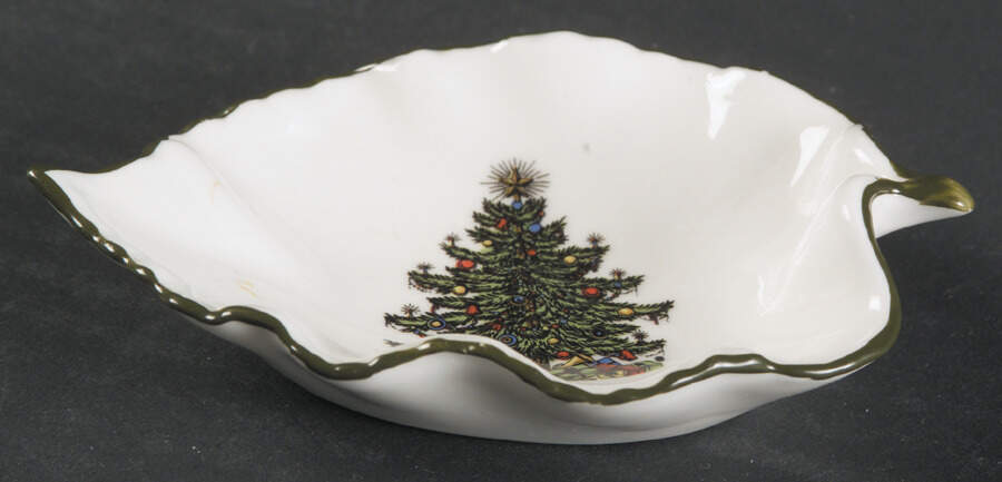 Christmas Tree (Narrow Green Band, White) Small Leaf Dish by Cuthbertson-1