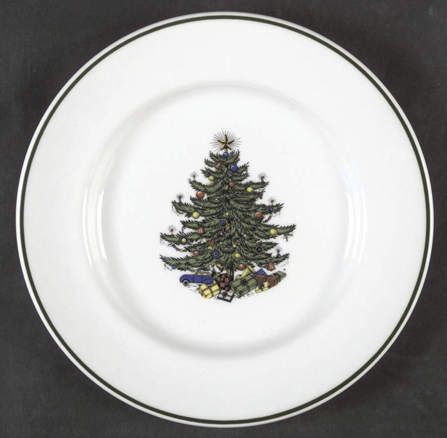 Christmas Tree (Narrow Green Band, White) Large Bread & Butter Plate by Cuthbertson-1