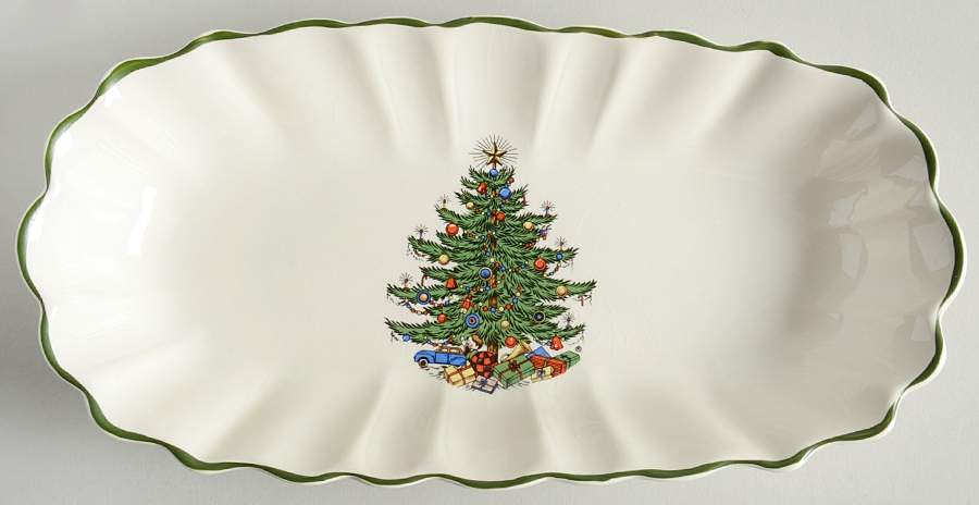 Christmas Tree (Narrow Green Band, White) Pickle Dish by Cuthbertson-1