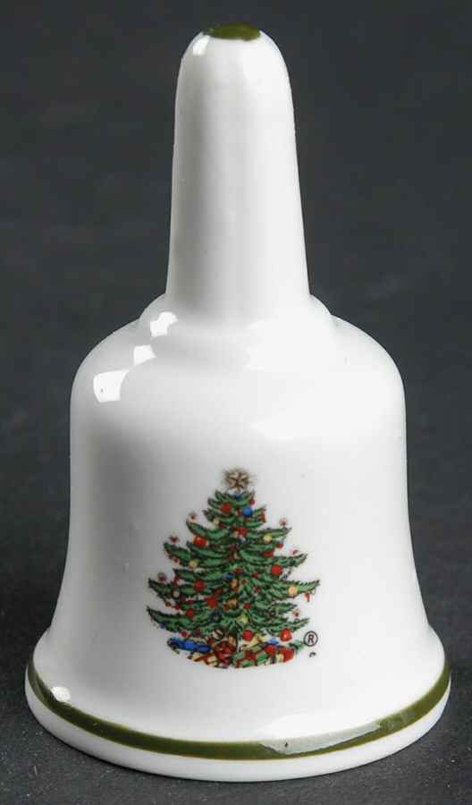 Christmas Tree (Narrow Green Band, White) Miniature Bell by Cuthbertson-1