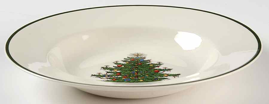 Christmas Tree (Narrow Green Band, White) Large Rim Soup Bowl by Cuthbertson-1