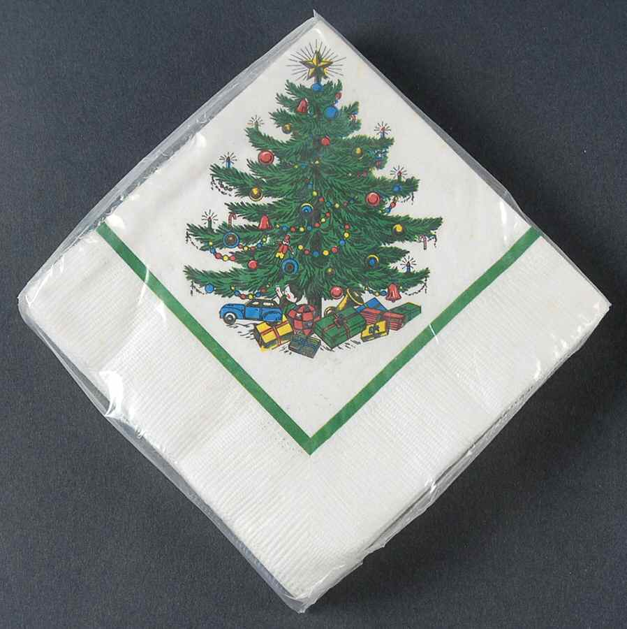 Christmas Tree (Narrow Green Band, White) Package of Paper Beverage Napkins by Cuthbertson-1