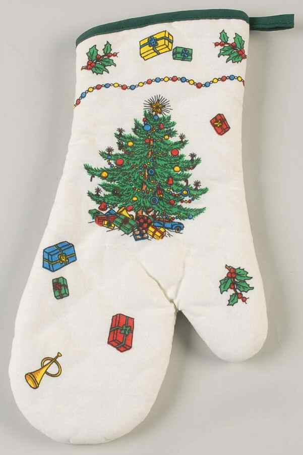Christmas Tree (Narrow Green Band, White) Cloth Oven Mitt by Cuthbertson-1