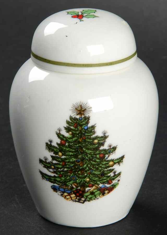 Christmas Tree (Narrow Green Band, White) Mini Ginger Jar & Lid by Cuthbertson-1