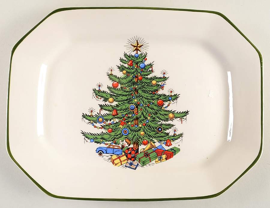 Christmas Tree (Narrow Green Band, White) 11" Rectangular Serving Platter by Cuthbertson-1
