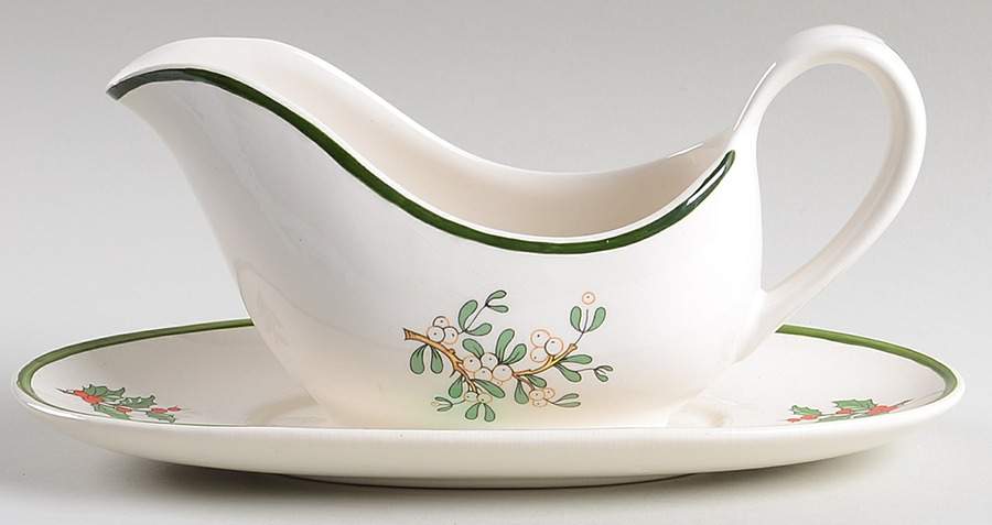 Christmas Tree (Narrow Green Band, White) Gravy Boat & Underplate by Cuthbertson-1