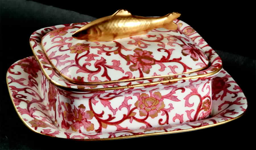 Mandarin Rust Sauce Boat with Attached Underplate & Lid by Coalport-1