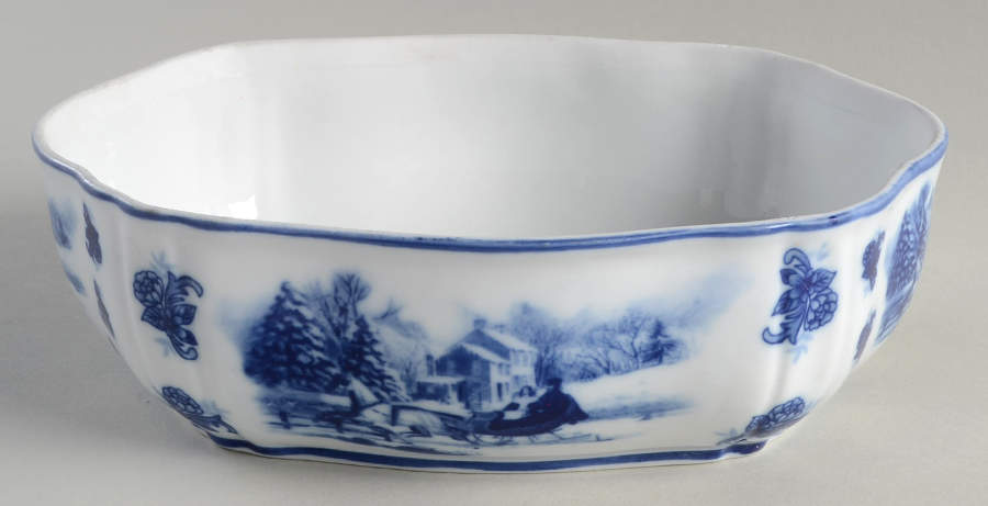Blue And White Oval Vegetable No Lid by Cracker Barrel-1