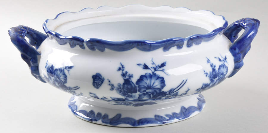 Blue And White Tureen No Lid by Cracker Barrel-1