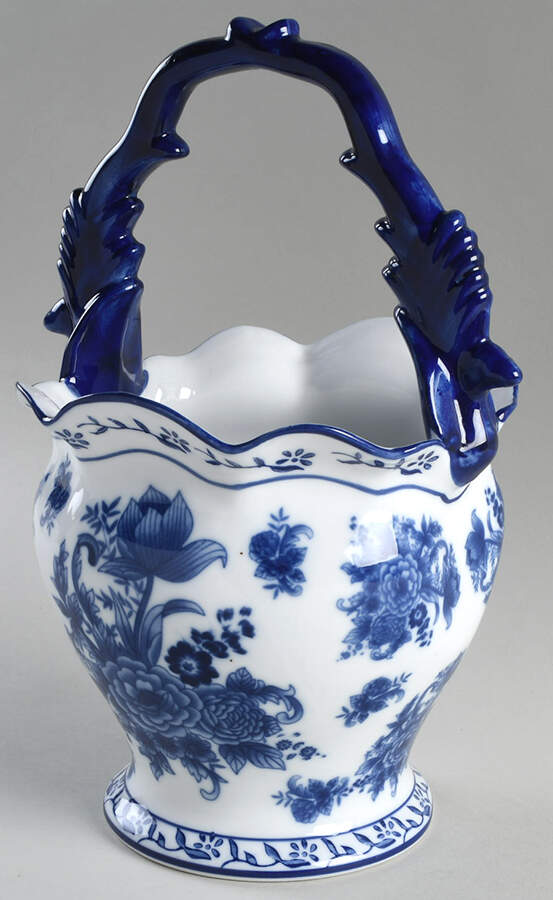 Blue And White 12" Handled Basket by Cracker Barrel-1