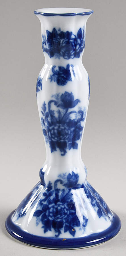 Blue And White 8" Tall Candlestick by Cracker Barrel-1