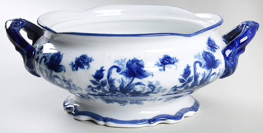 Blue And White Tureen No Lid by Cracker Barrel-1