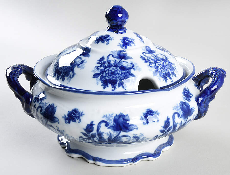 Blue And White Tureen &  Lid by Cracker Barrel-1