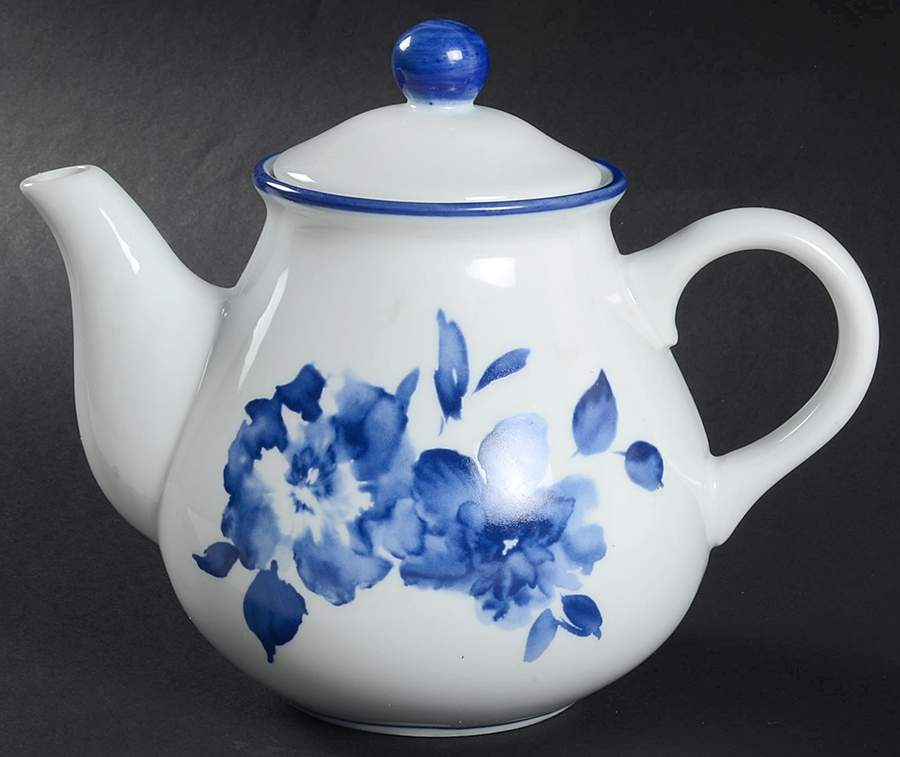 Blue And White Teapot & Lid by Cracker Barrel-1