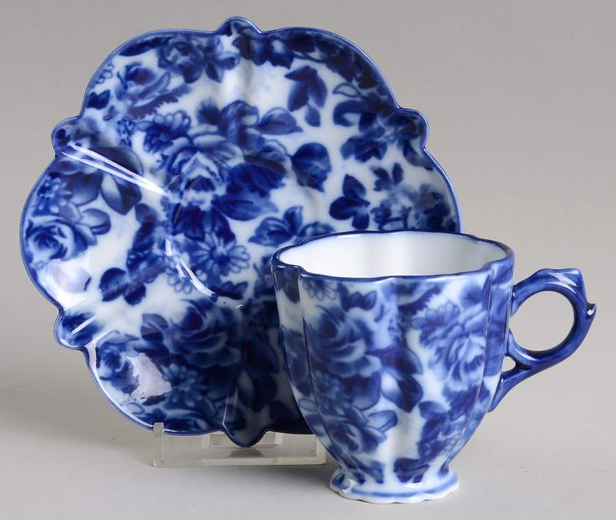 Blue And White Footed Demitasse Cup & Saucer Set by Cracker Barrel-1
