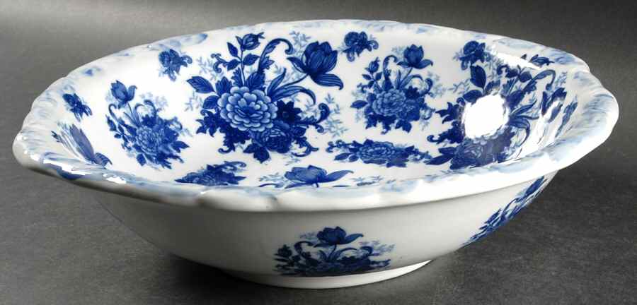 Blue And White 13" Large Salad Serving Bowl by Cracker Barrel-1