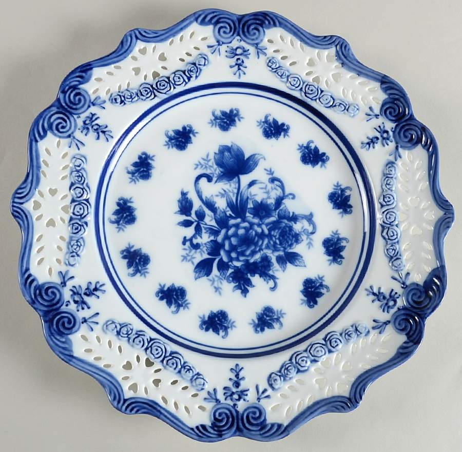 Blue And White Round Torte Plate by Cracker Barrel-1
