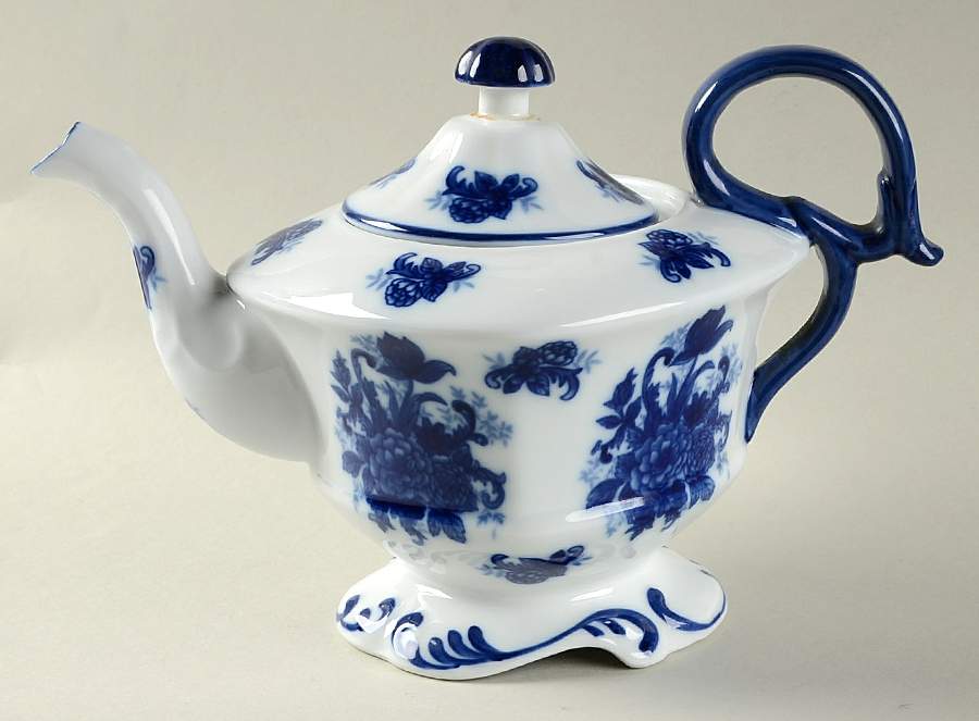 Blue And White Small Teapot & Lid by Cracker Barrel-1