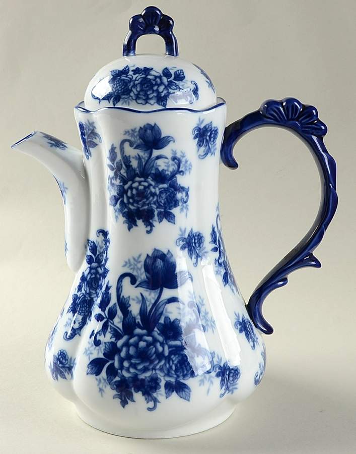 Blue And White Coffee Pot & Lid by Cracker Barrel-1