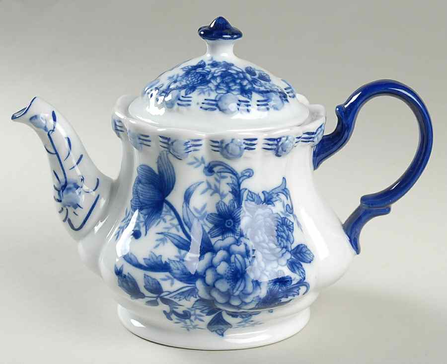 Blue And White Small Teapot & Lid by Cracker Barrel-1