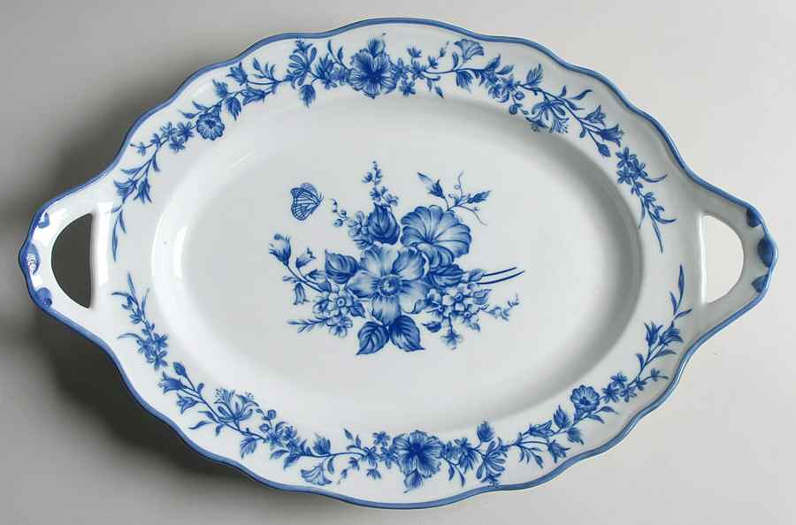 Blue And White 17" Oval Serving Platter by Cracker Barrel-1