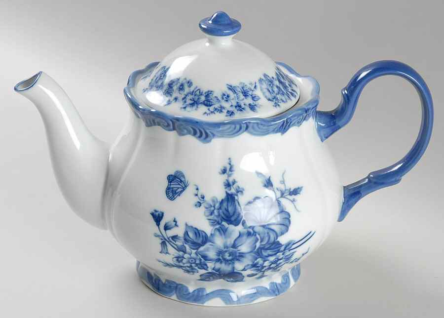 Blue And White Teapot & Lid by Cracker Barrel-1