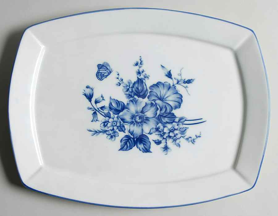 Blue And White 12" Oval Serving Platter by Cracker Barrel-1