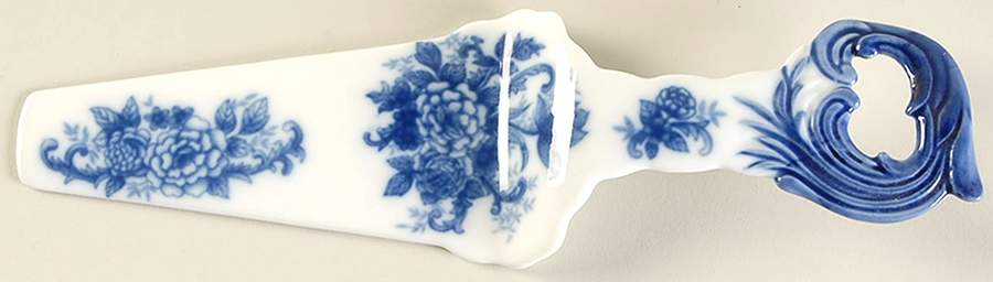 Blue And White Solid Ceramic Pie/Cake Server by Cracker Barrel-1