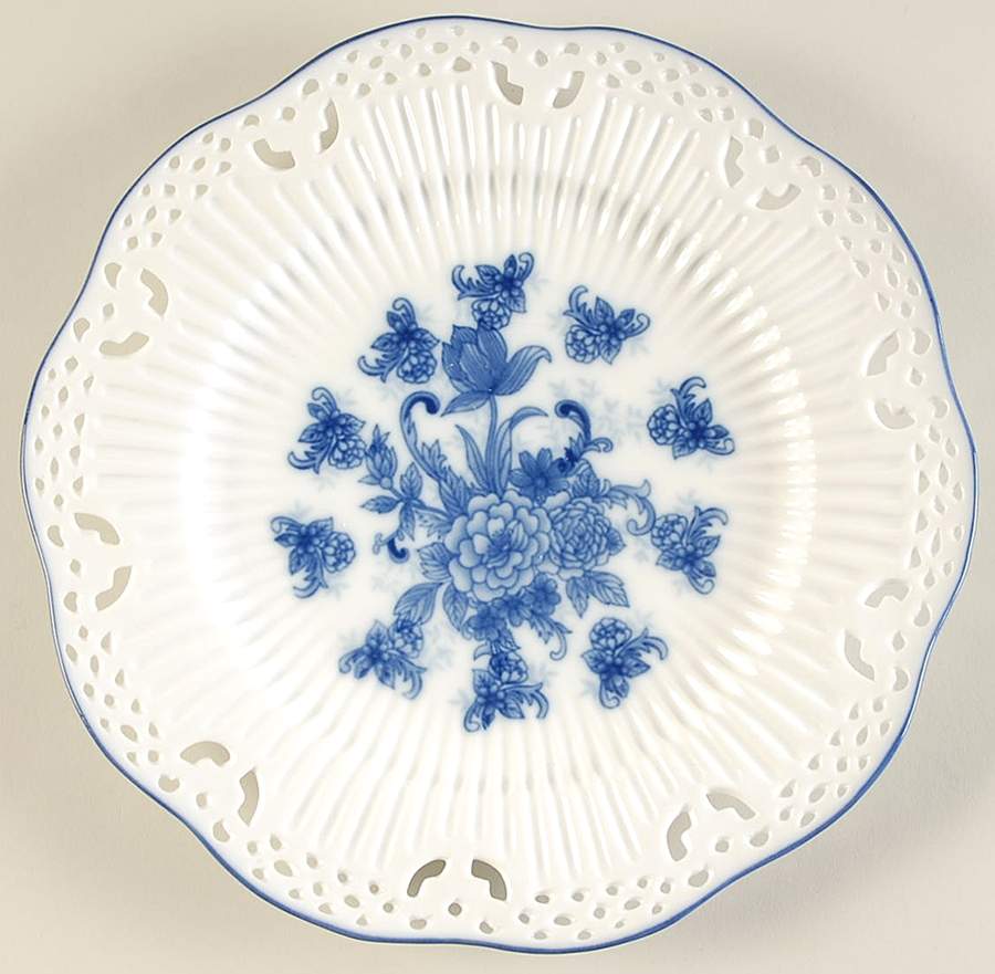 Blue And White Pierced Edge Dinner Plate by Cracker Barrel-1