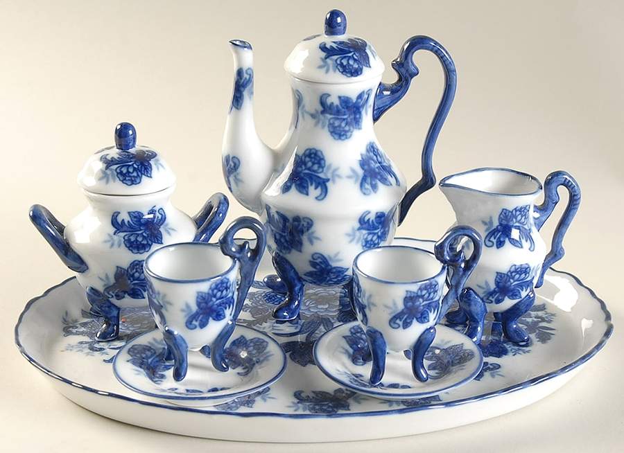 Blue And White 10 Piece Toy Coffee Set by Cracker Barrel-1