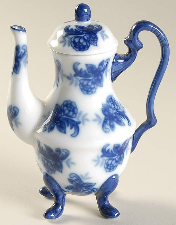 Blue And White Toy Coffee Pot and Lid by Cracker Barrel-1