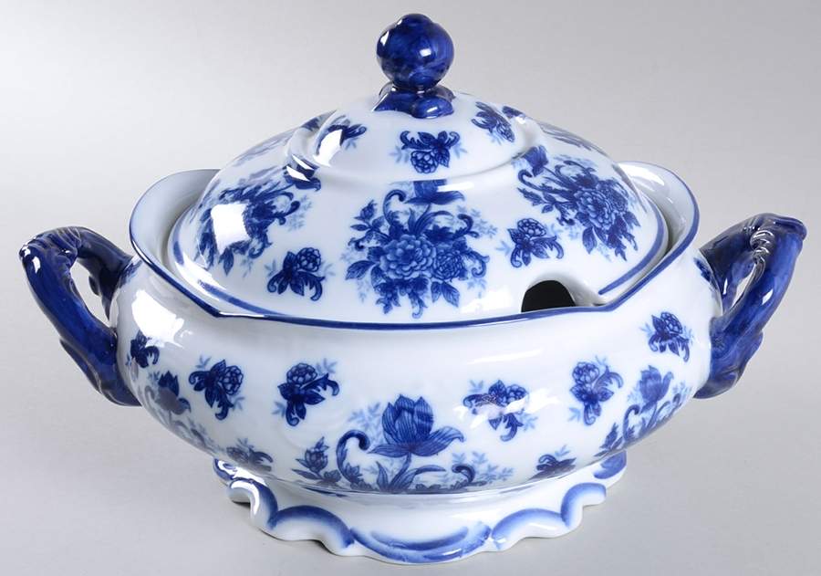 Blue And White Tureen & Lid by Cracker Barrel-1
