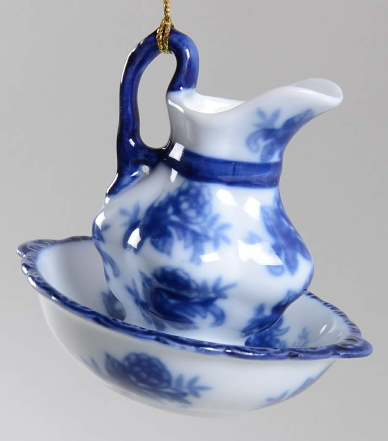 Blue And White Pitcher and Bowl Set Ornament by Cracker Barrel-1