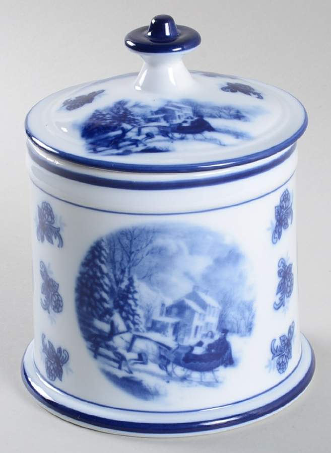 Blue And White Candy Jar & Lid by Cracker Barrel-1
