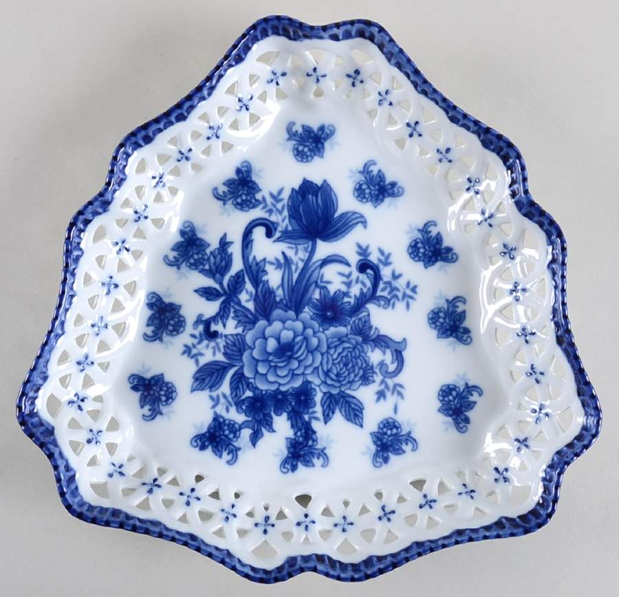 Blue And White Large Pierced Triangular Dish by Cracker Barrel-1