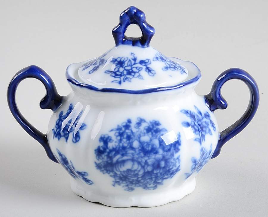 Blue And White Sugar Bowl & Lid by Cracker Barrel-1