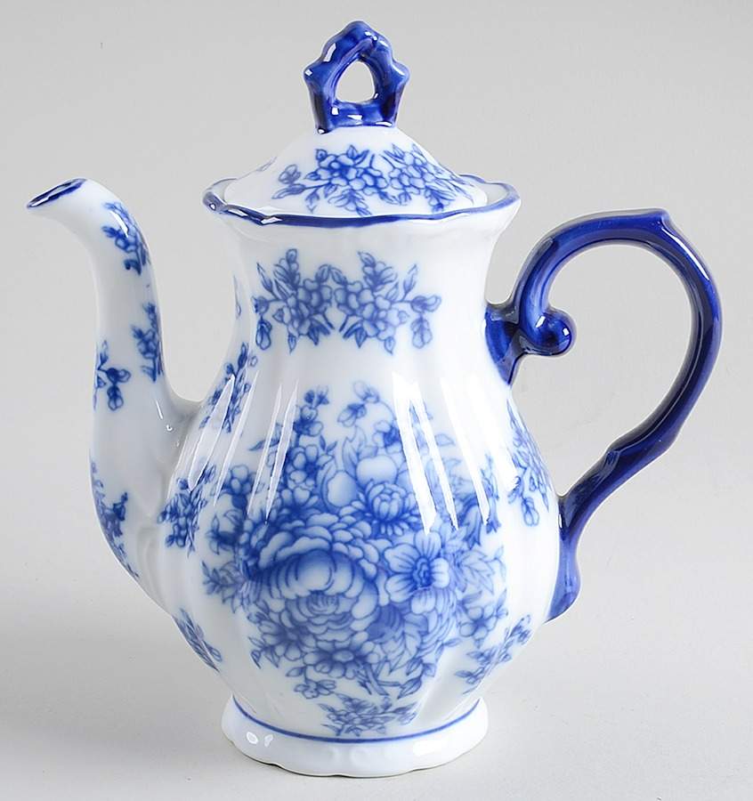 Blue And White Small Coffee Pot & Lid by Cracker Barrel-1