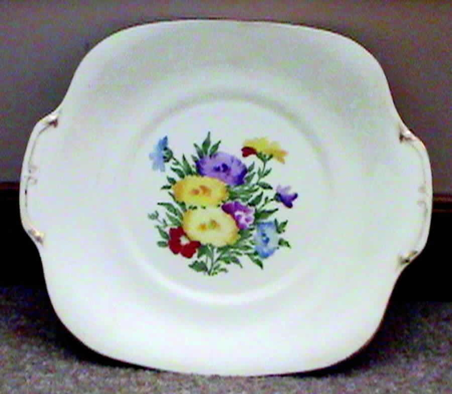 F13287 Square Handled Cake Plate by Crown Staffordshire-1