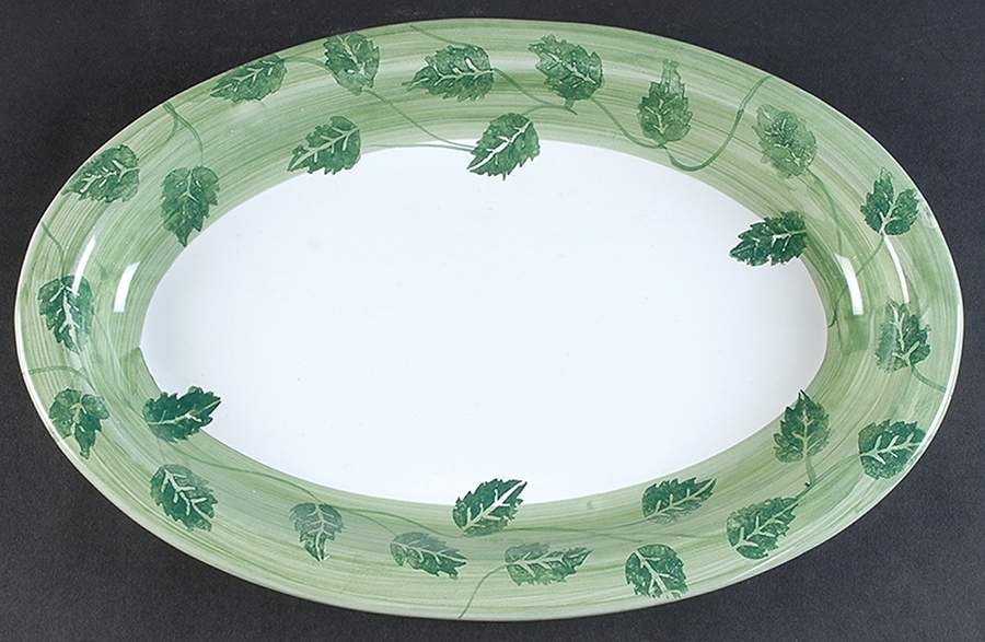 Foglia Verde 14" Oval Serving Platter by Caleca-1
