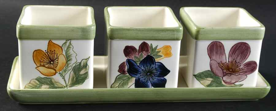 Summer Grove (No Trim) Herb Pots W/Tray (3 Motif Herb Pots & 1 Tray) by Charter Club-1