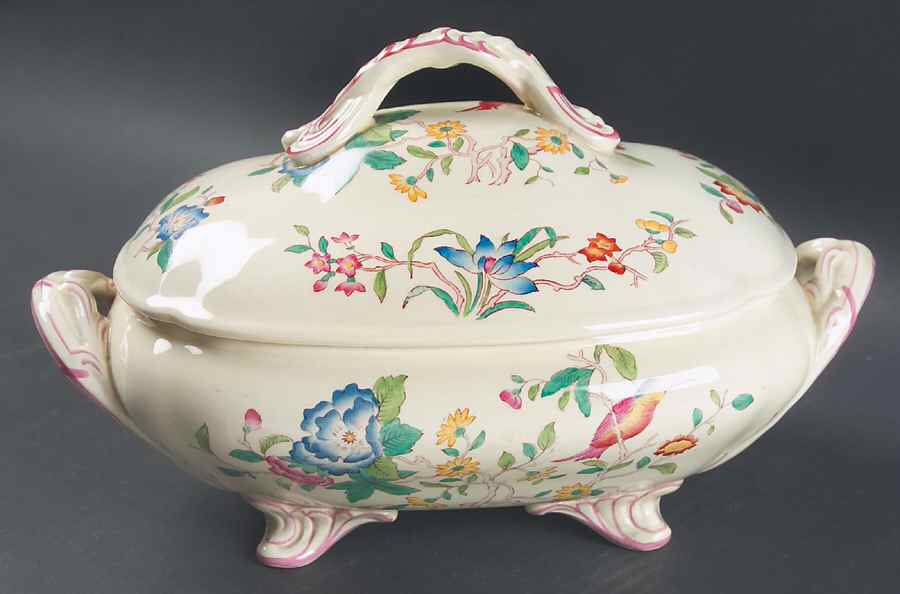 Pembroke #E315 (Cream Background) Oval Covered Vegetable by Coalport-1