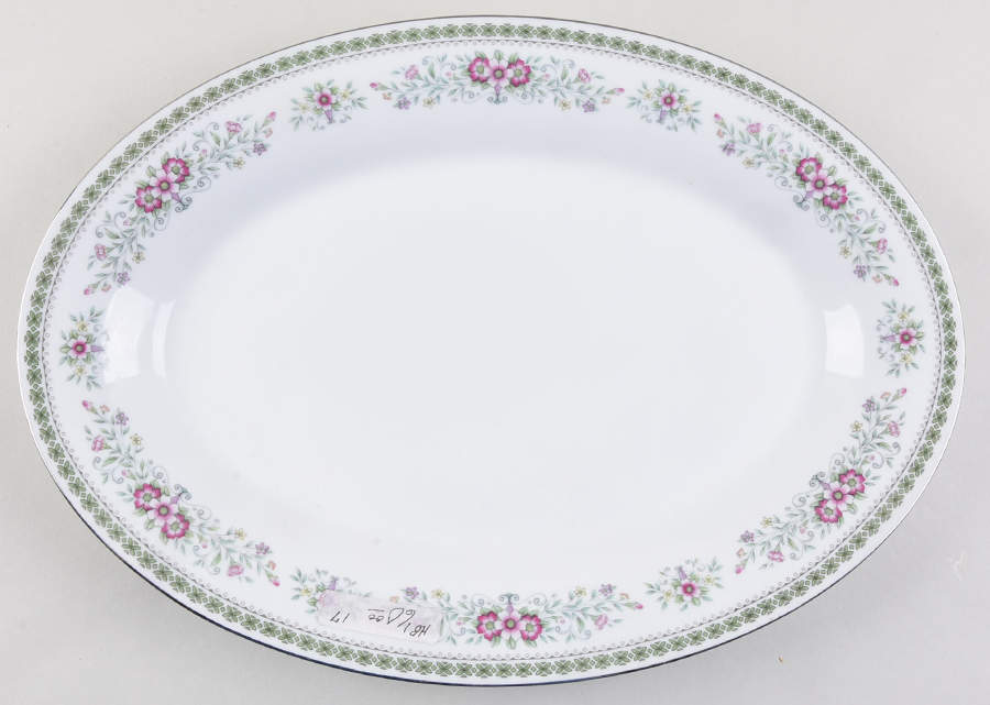 Bouquet (Platinum Trim) 14" Oval Serving Platter by Crown Ming-1