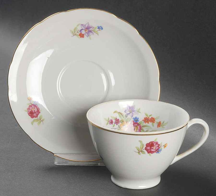 Meisen Flower Footed Cup & Saucer Set by Cmielow (Poland)-1