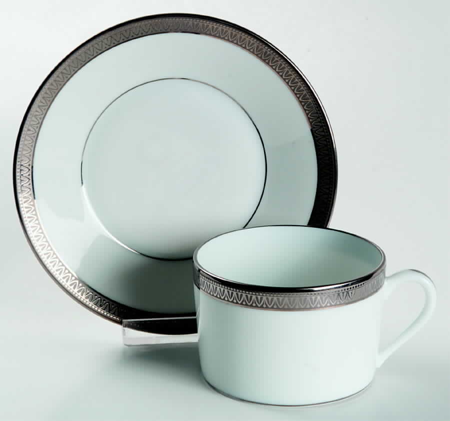 Malmaison Platinum (Verge Line) Flat Cup & Saucer Set by Charles Field Haviland-1