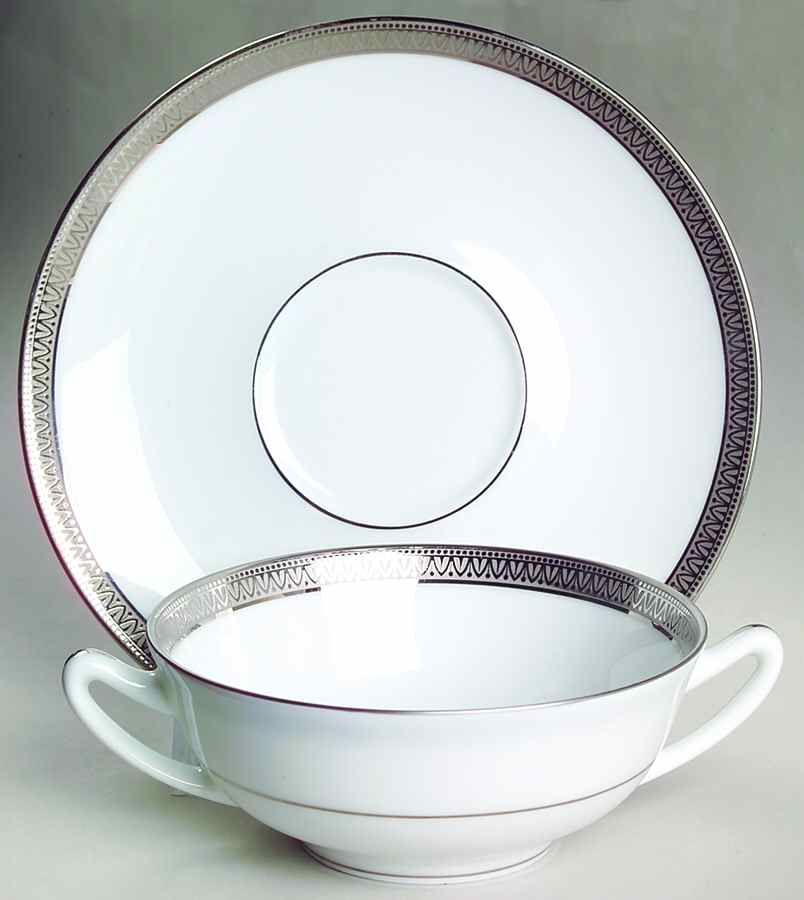 Malmaison Platinum (Verge Line) Flat Cream Soup Bowl & Saucer Set by Charles Field Haviland-1
