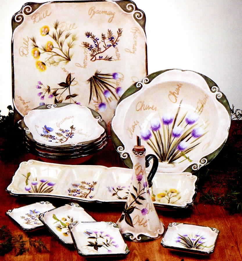 Blooming Herbs Oil Jar Drizzler with 4 Motif Dipping Dish by Certified International-1